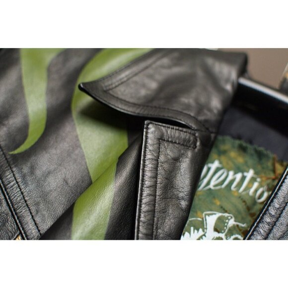 Vintage black leather biker jacket, hand painted, lucky sz M - Picture 8 of 14